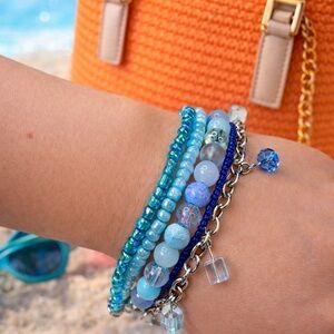 Blue Multi-Strand Beaded Bracelet Stack by